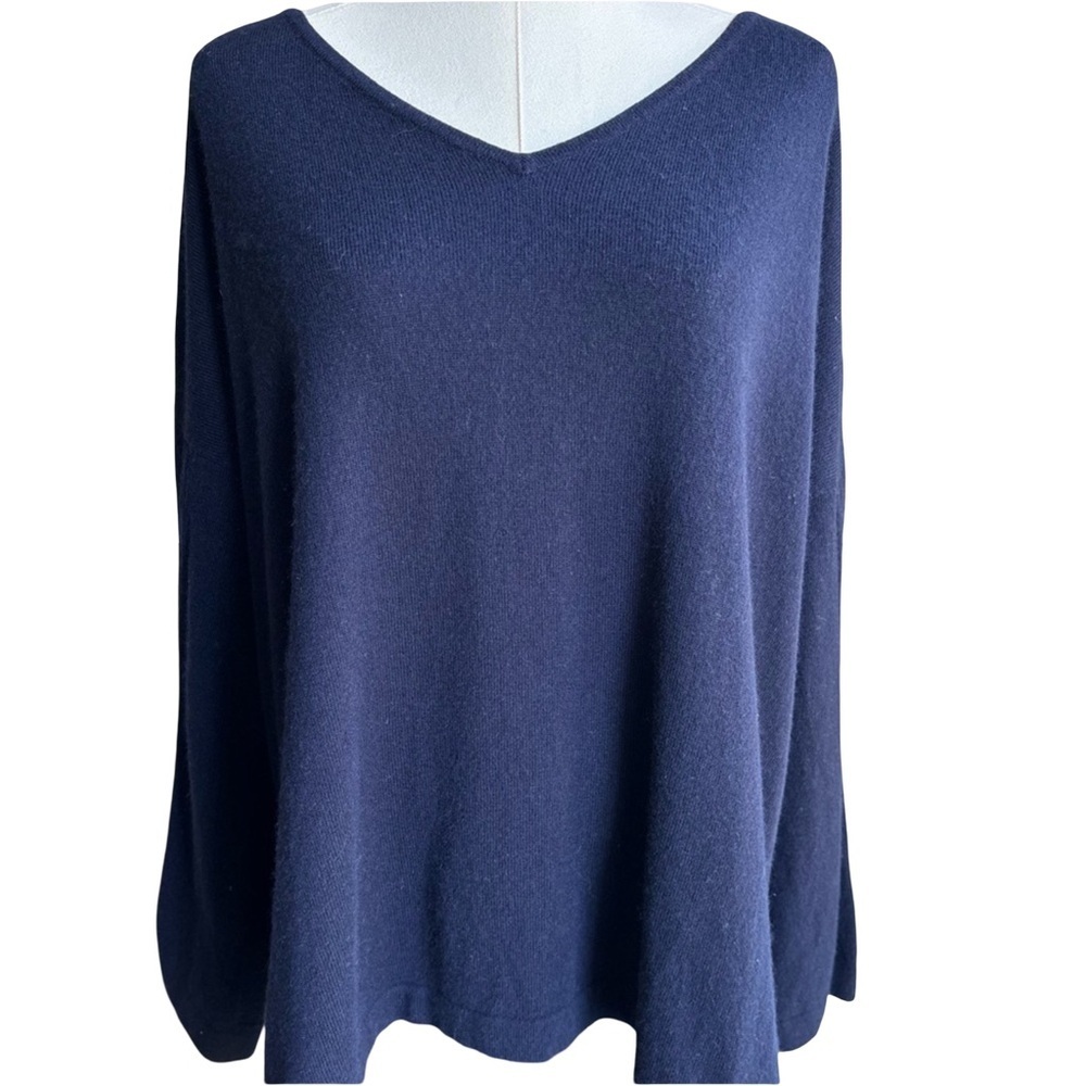 Pure Collection Cashmere Wool Blend Deep Blue VNeck Sweater